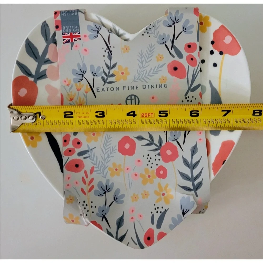 Eaton Fine Dining 4pk Heart Shaped Side Salad Appetizer Plates Floral Valentines